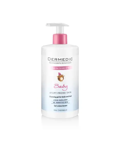 Dermedic Linum Emolient Baby, kremowy żel do mycia, 500 ml - Delikatnie oczyszcza skórę nie narusza jej mikrobiomu