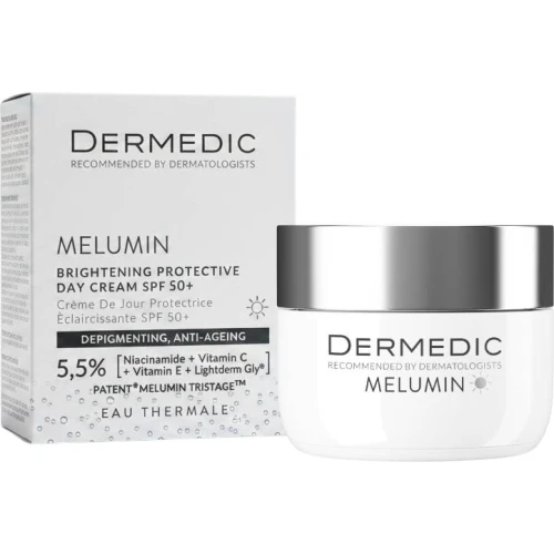 Dermedic Melumin SPF50+ Ochronny krem rozjaśniający na dzień, 50 ml - Krem do pielęgnacji skóry z widocznymi przebarwieniami oraz oznakami starzenia się