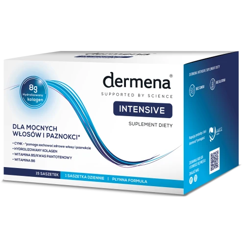 Dermena Intensive, 15 saszetek x 20 ml - Z cynkiem, kolagenem i witaminami, które wzmacniają włosy i paznokcie 
