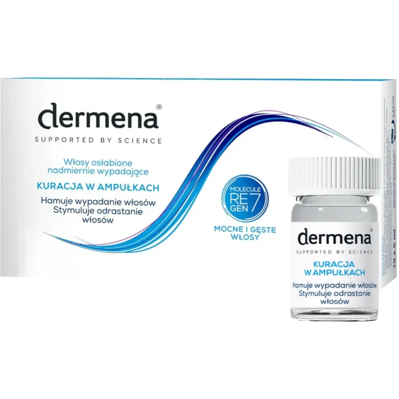 Dermena, kuracja hamująca wypadanie włosów, 5 ml x 15 ampułek - Do włosów osłabionych, nadmiernie wypadających, dla kobiet i mężczyzn