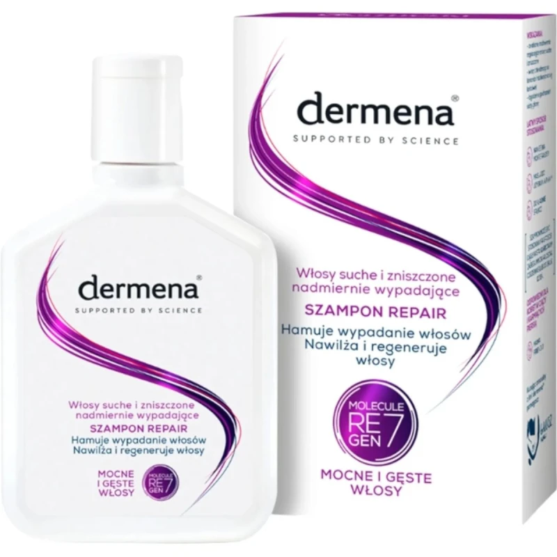 Dermena Repair, szampon do włosów suchych i zniszczonych, 200 ml - Nawilża i regeneruje włosy oraz hamuje ich wypadanie