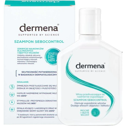 Dermena Sebocontrol, szampon do włosów tłustych, 200 ml - Reguluje sebum i hamuje wypadanie włosów