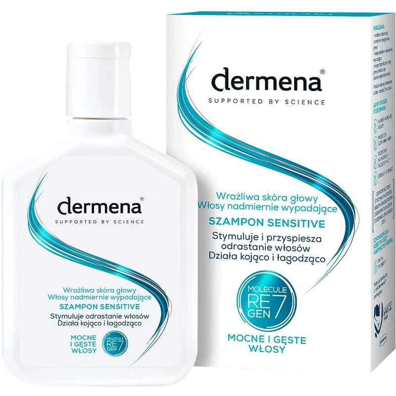 Dermena Sensitive, szampon do wrażliwej skóry głowy, 200 ml - Łagodzi podrażnienia skóry głowy i hamuje wypadanie włosów