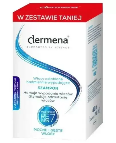 Dermena, Szampon do włosów osłabionych i wypadających, 2 x 200 ml - Hamuje wypadanie i stymuluje odrastanie włosów