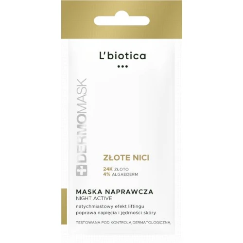 L'biotica Dermomask Night Active Złote Nici, maseczka do twarzy, 12 ml - Maseczka naprawcza stymulująca cykl nocnej odnowej komórkowej