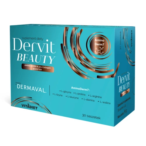 Dervit Beauty, 30 saszetek - Kompleks witamin i aminokwasów dla zdrowej skóry i włosów