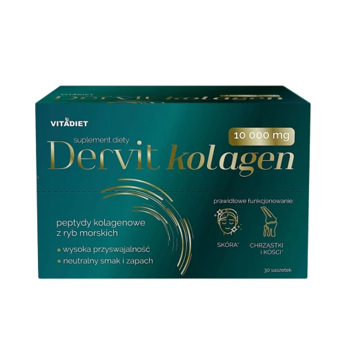 Dervit Kolagen 10000 mg, 30 saszetek - Wspiera skórę, włosy, paznokcie i stawy
