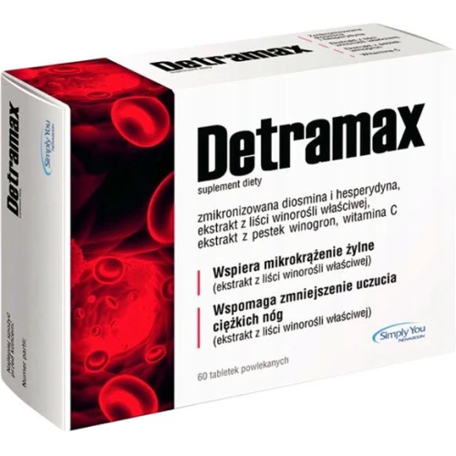 Detramax, 60 tabletek powlekanych - Suplement diety z diosminą i hesperydyną w postaci zmikronizowanej