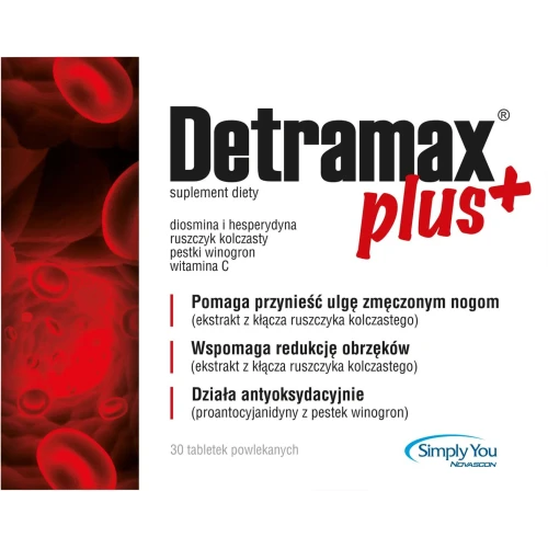 Detramax Plus, 60 tabletek - Diosmina, hesperydyna i ruszczyk – ulga dla zmęczonych nóg