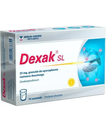 Dexak SL 25 mg, 10 saszetek - Granulat do sporządzania roztworu doustnego w saszetkach o działaniu przeciwbólowym
