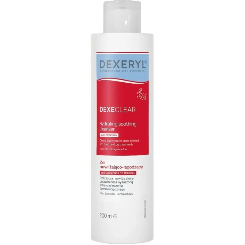 Dexeryl Dexeclear Żel nawilżająco-łagodzący, 200 ml - Do skóry suchej, podrażnionej i skłonnej do trądziku