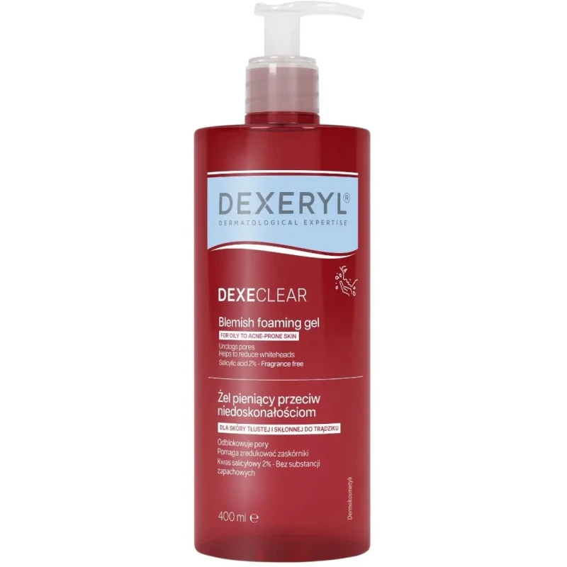 Dexeryl Dexeclear Żel pieniący przeciw niedoskonałościom, 400 ml - Do skóry tłustej i skłonnej do trądziku