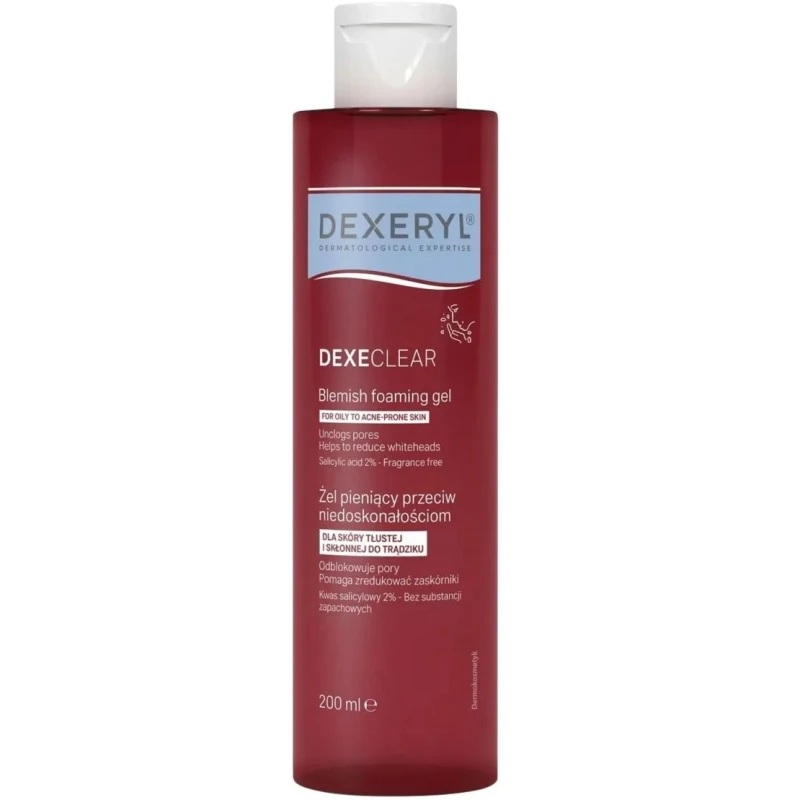 Dexeryl Dexeclear Żel pieniący przeciw niedoskonałościom, 200 ml - Do skóry tłustej i trądzikowej