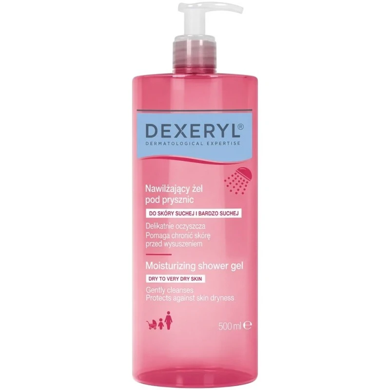 Dexeryl Nawilżający żel pod prysznic, 500 ml - Delikatne oczyszczanie i nawilżanie suchej skóry