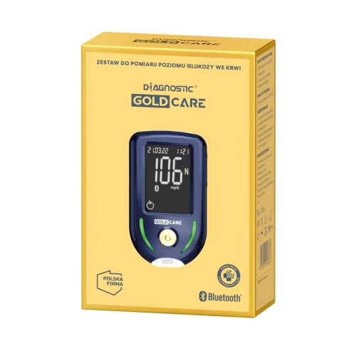 Diagnostic Gold Care Zestaw do pomiaru poziomu glukozy we krwi, 1 opakowanie - Glukonetr z funkcją Bluetooth