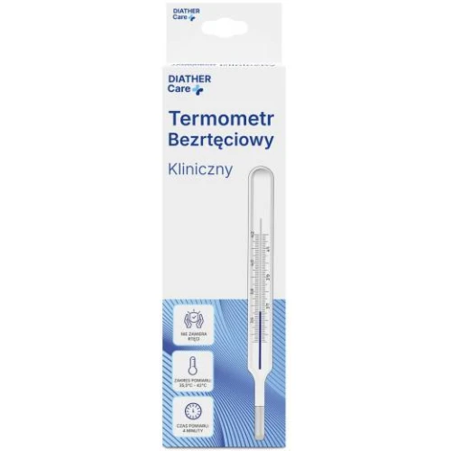 Diather Termometr bezrtęciowy, 1 sztuka - Termometr szklany do pomiaru temperatury w ustach, pod pachą lub w odbycie