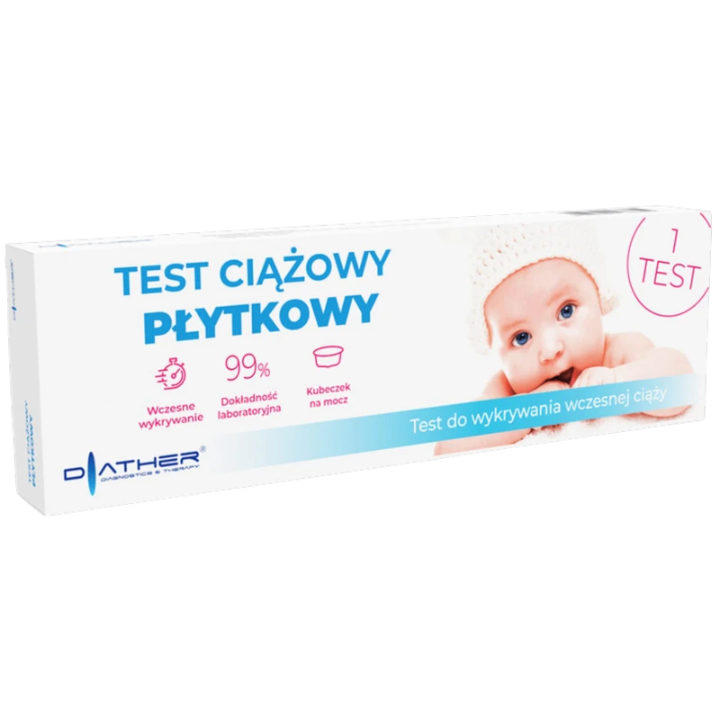 Diather Test ciążowy hCG płytkowy, 1 sztuka - Prosty i szybki sposób na potwierdzenie ciąży