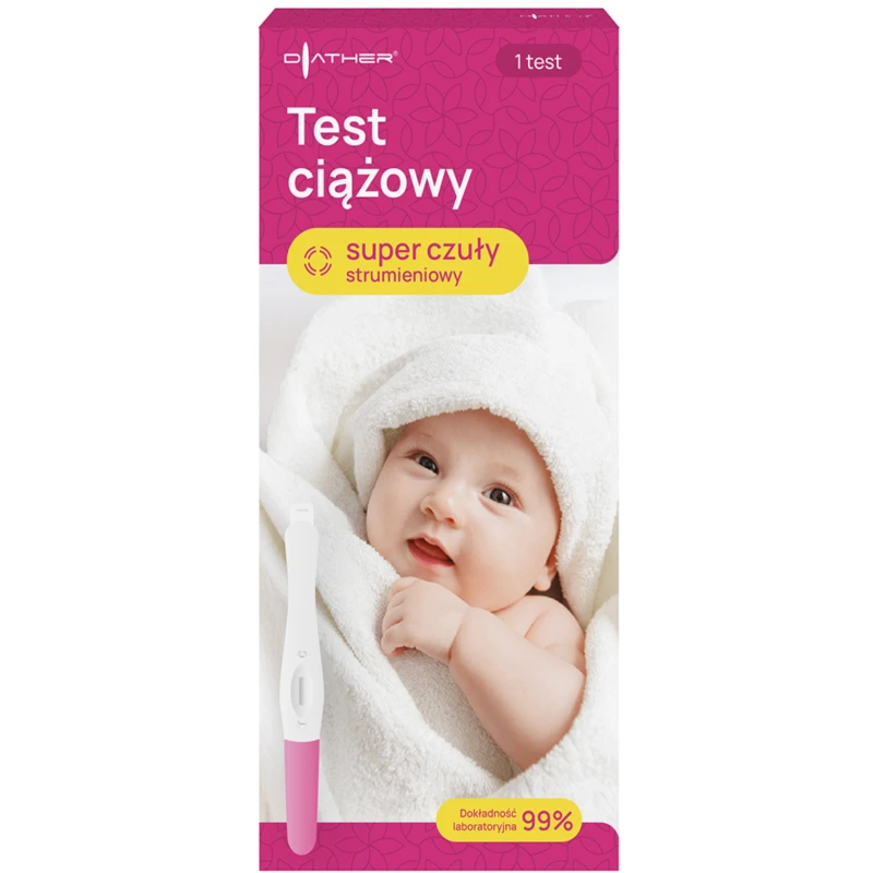 Diather Test ciążowy super czuły strumieniowy, 1 sztuka - Szybki i precyzyjny, można wykonać o każdej porze dnia