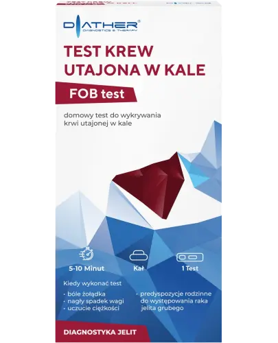 Diather Test Krew utajona w kale FOB test, 1 sztuka - Szybki i łatwy test do wykrywania krwi utajonej w kale
