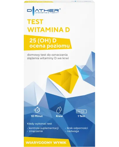 Diather Test Witamina D Domowy test do oznaczenia stężenia witaminy D we krwi, 1 sztuka - Wykrywa niedobory wit. D w zalewie 10 minut