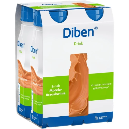 Diben Drink smak morela-brzoskwinia, 4 x 200 ml - Dieta wysokoenergetyczna, płyn o niskim indeksie glikemicznym