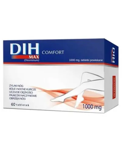 DIH Max Comfort tabletki powlekane, 60 tabletek - Lek, który zwiększa napięcie naczyń żylnych oraz działa ochronnie na naczynia