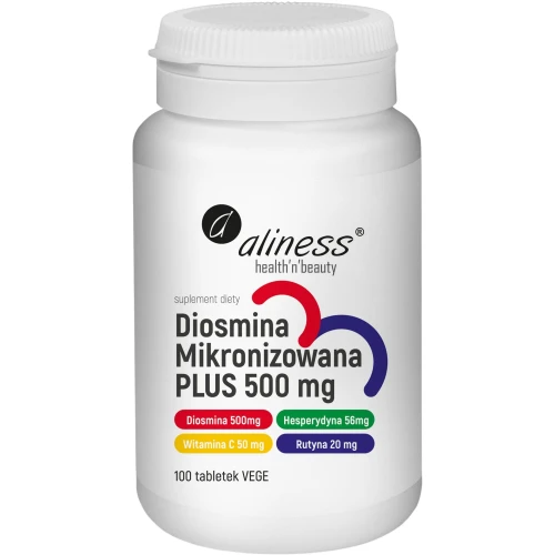 Aliness Diosmina mikronizowana Plus 500 mg, 100 tabletek - Wsparcie kondycji naczyń krwionośnych 