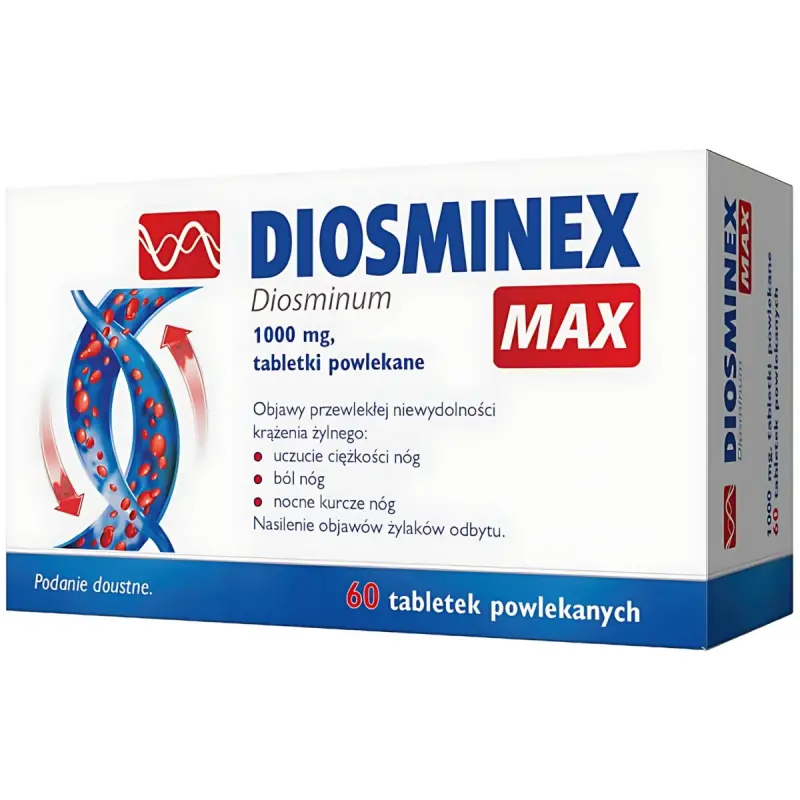 Diosminex Max tabletki, 60 tabletek - Tabletki, które zwiększają napięcie naczyń żylnych oraz działa ochronnie na naczynia