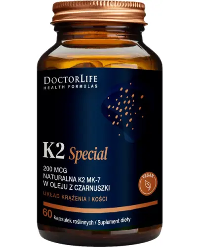 Doctor Life K2 Special 200 mcg naturalna K2 MK-7 w oleju z czarnuszki, 60 kapsułek - Suplement diety z witaminą K