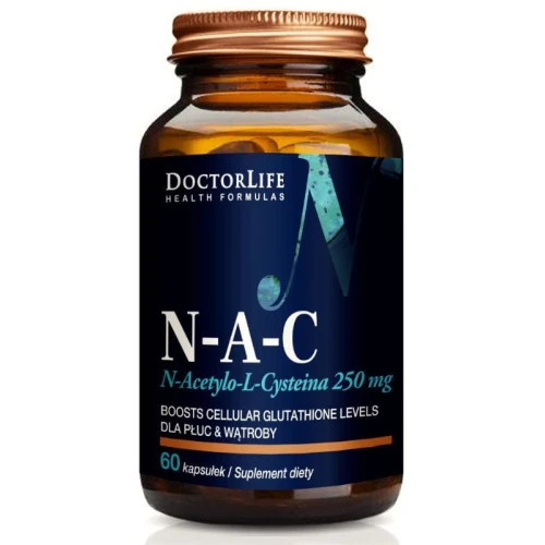 Doctor Life N-A-C N-Acetylo-L-Cysteina 250 mg, 60 kapsułek - Z bioprzyswajalnym antyoksydacyjnym aminokwasem 