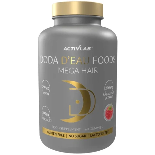 Doda D'Eau Foods Mega Hair, 60 żelków - Biotyna, cynk i ekstrakty roślinne na włosy, skórę i paznokcie