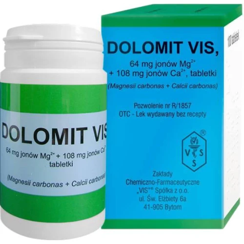 Dolomit Vis 64 mg + 108 mg, 100 tabletek - Z naturalnym magnezem i wapniem – profilaktyka i leczenie niedoborów