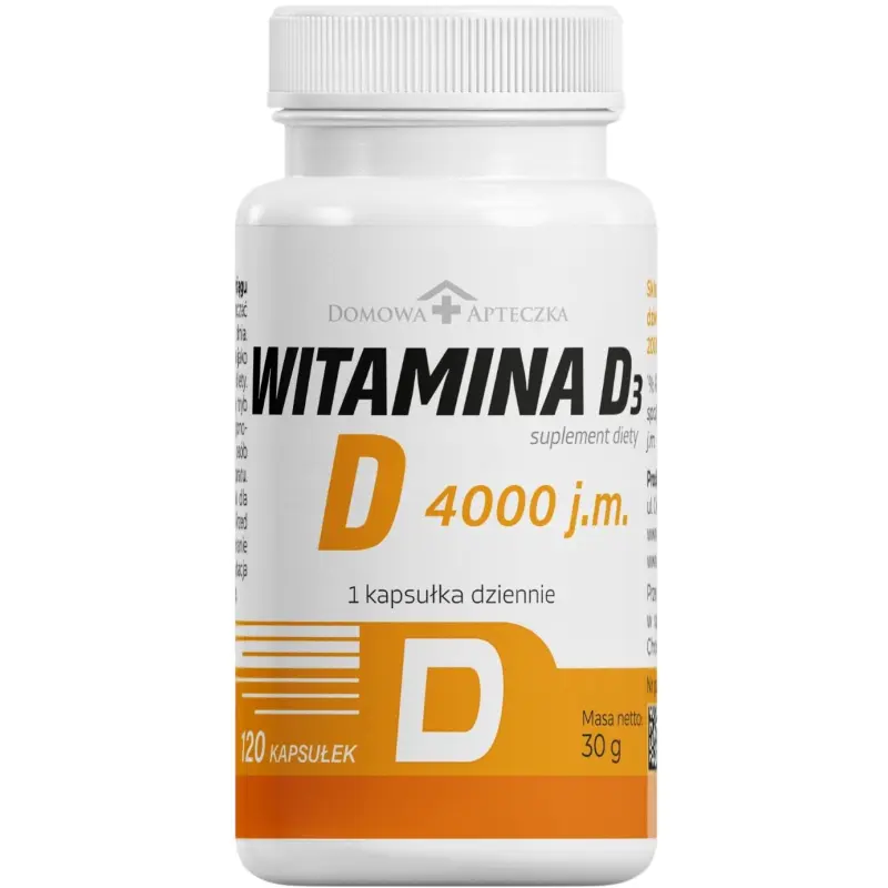Domowa Apteczka Witamina D3 4000 j.m., 120 kapsułek - Wysoka dawka wspierająca odporność, zdrowe kości i  funkcjonowanie mięśni