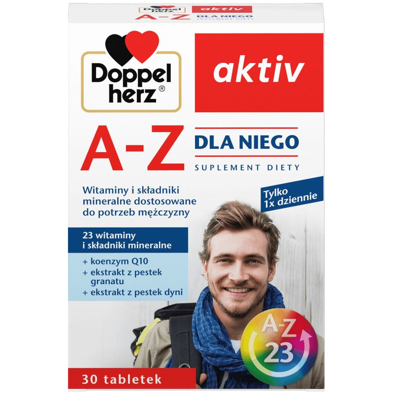 Doppelherz Aktiv A-Z Dla Niego, 30 tabletek - Kompleks witamin i minerałów z selenem i cynkiem na wzmocnienie organizmu