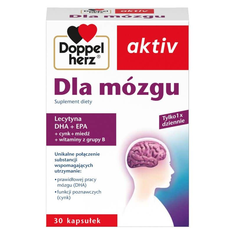 Doppelherz Aktiv Dla  Mózgu, 30 kapsułek - Na poprawne działanie układu nerwowego, preparat z lecytyną dla osób przepracowanych