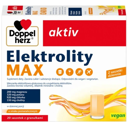 Doppelherz Aktiv Elektrolity Max, 20 saszetek - Elektrolity, magnez i potas dla nawodnienia i energii