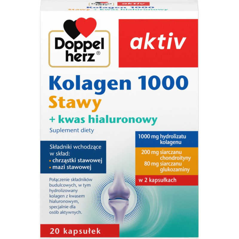 Doppelherz Aktiv Kolagen 1000 Stawy, 20 kapsułek - Z dodatkiem kwasu hialuronowego, glukozaminy i chondroityny