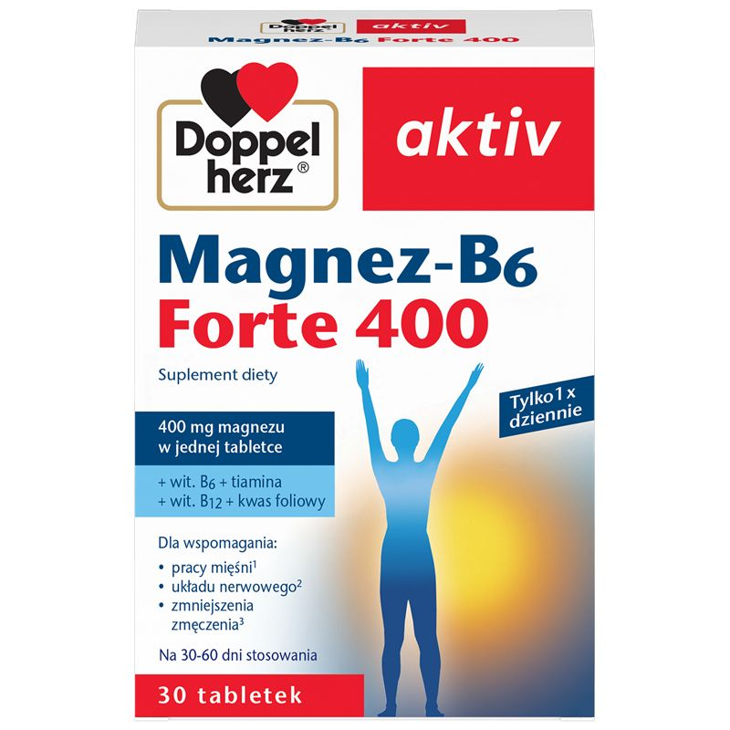 Doppelherz Aktiv Magnez-B6 Forte 400, 30 tabletek - Suplement diety z magnezem i witaminą B6