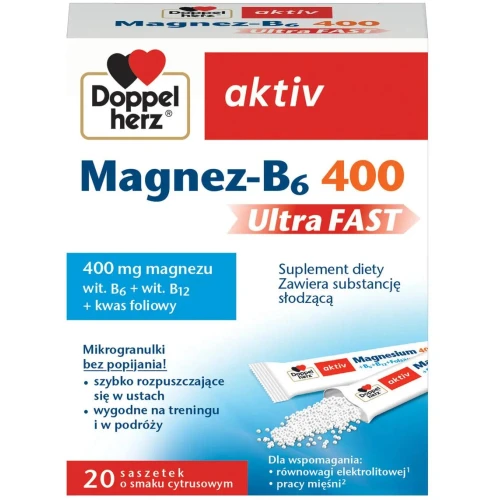 Doppelherz Aktiv Magnez-B6 Ultra Fast, 20 saszetek - Suplement diety z magnezem i witaminą B6