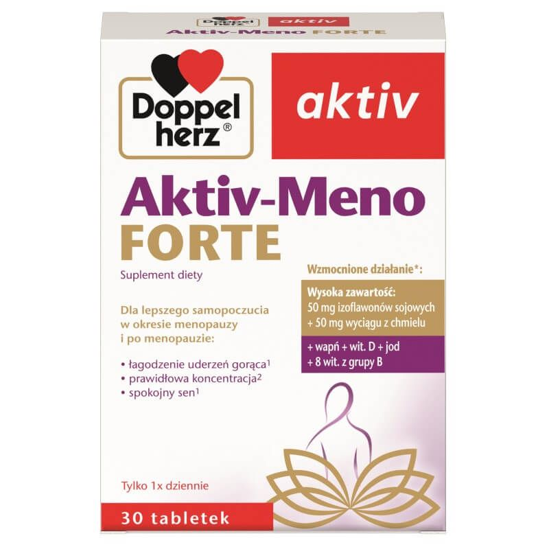 Doppelherz Aktiv Meno Forte, 30 tabletek  - Izoflawony sojowe wzbogacone wapniem, jodem i witaminami