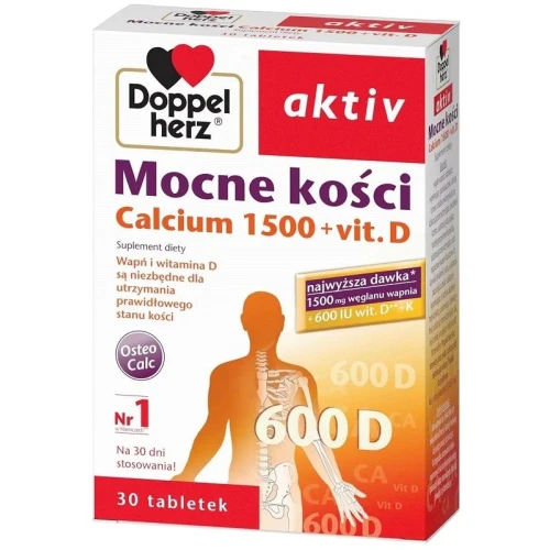 Doppelherz aktiv Mocne kości Calcium 1500 + Vit. D3, 30 tabletek - Dla utrzymania prawidłowego stanu kości