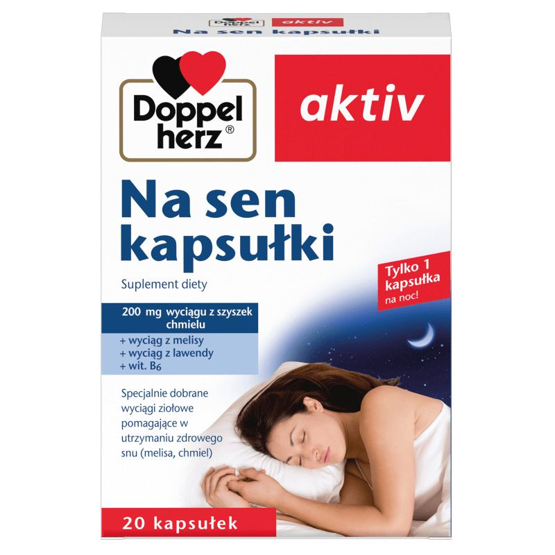 Doppelherz Aktiv Na sen, 20 kapsułek - Suplement diety melisą, chmielem i witaminą B6