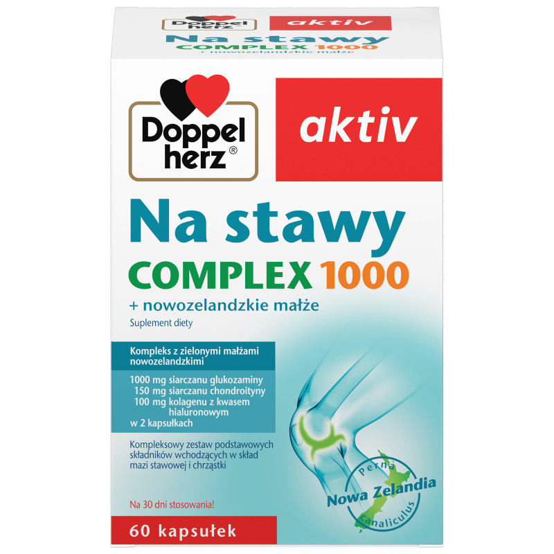 Doppelherz Aktiv Na stawy Complex + nowozelandzkie małże, 60 kapsułek - Suplement diety z kolagenem, glukozaminą i chondroityną