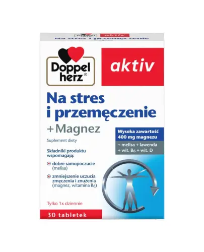 Doppelherz Aktiv Na stres i przemęczenie + Magnez, 30 tabletek - Wysoka zawartość magnezu z dodatkiem melisy