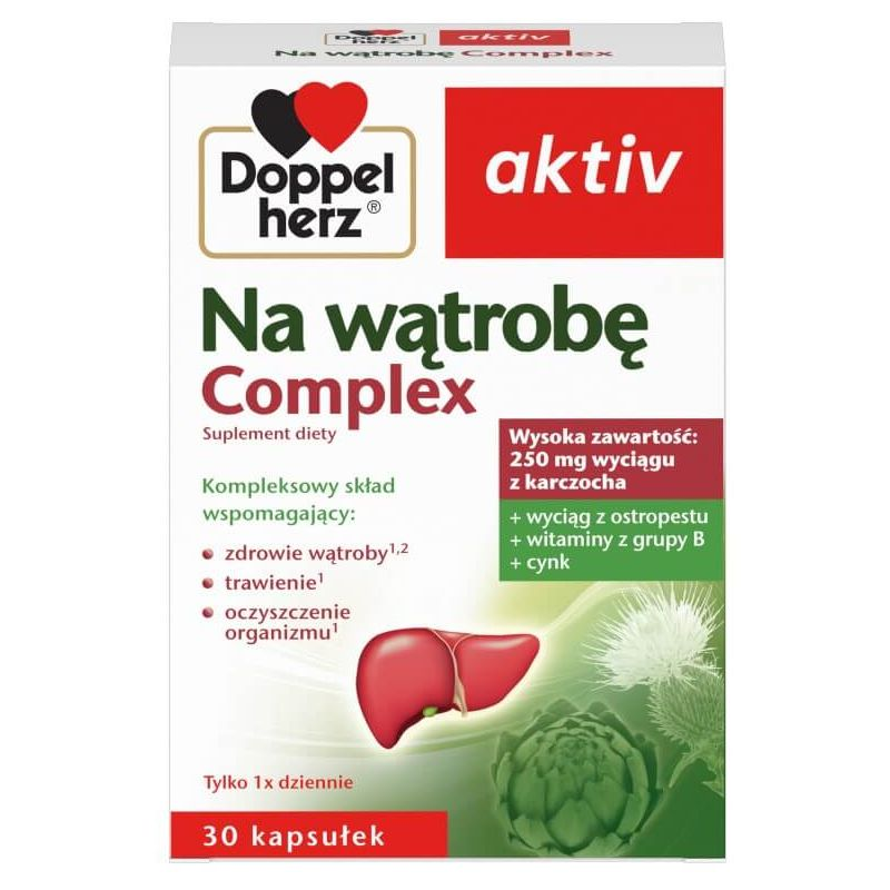 Doppelherz Aktiv Na Wątrobę Complex, 30 kapsułek - Z wyciągami z karczocha i ostropestu, witaminami z grupy B i cynkiem