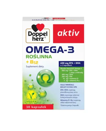 Doppelherz Aktiv Omega-3 Roślinna, 30 kapsułek - Kapsułki z kwasami omega-3 pochodzenia roślinnego