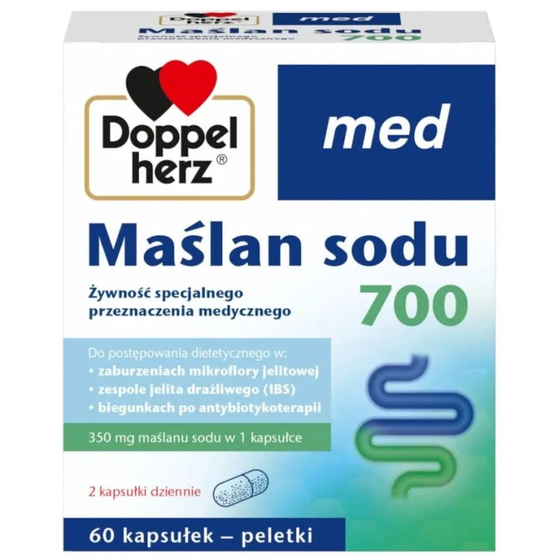 Doppelherz Med Maślan Sodu 700, 60 kapsułek - Wsparcie prawidłowego funkcjonowania jelit