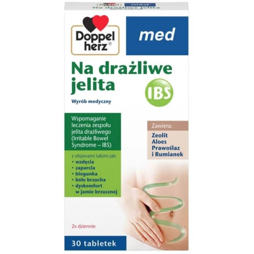 Doppelherz Med Na drażliwe jelita, 30 tabletek - Wspomagają leczenie  zaburzeń rytmu wypróżnień takimi jak zaparcia, biegunki 