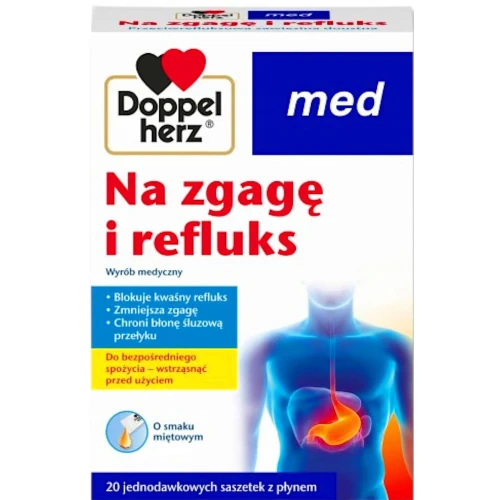 Doppelherz Med Na Zgagę i Refluks, 20 saszetek - Wyrób medyczny tworzący barierę ochronną przed refluksem