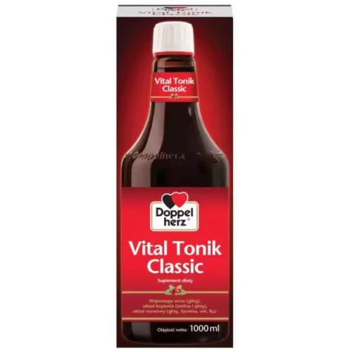 Doppelherz Vital Tonik Classic, 1000 ml - Z głogiem, melisą i witaminami B dla uzupełnienia diety dorosłych